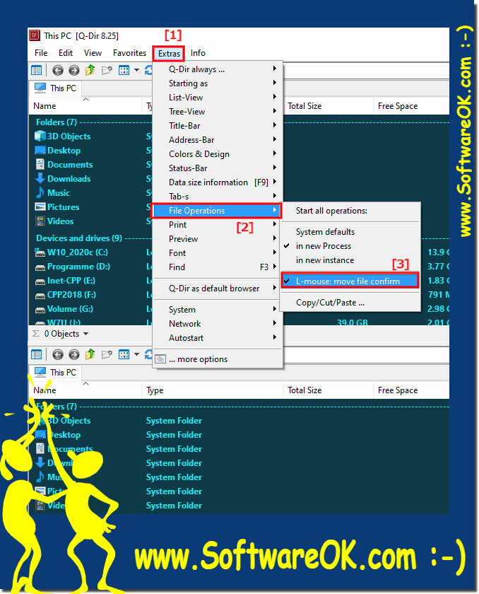 The left mouse button option Copy Move Confirm in Explorer!
