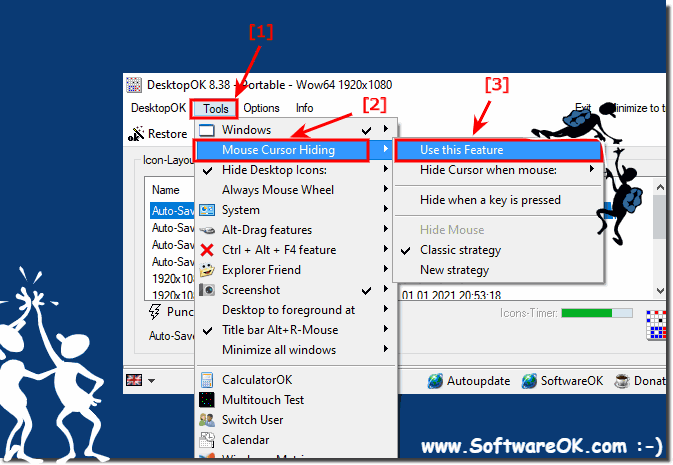 Hide mouse cursor in Windows 10 via DesktopOK Tool!