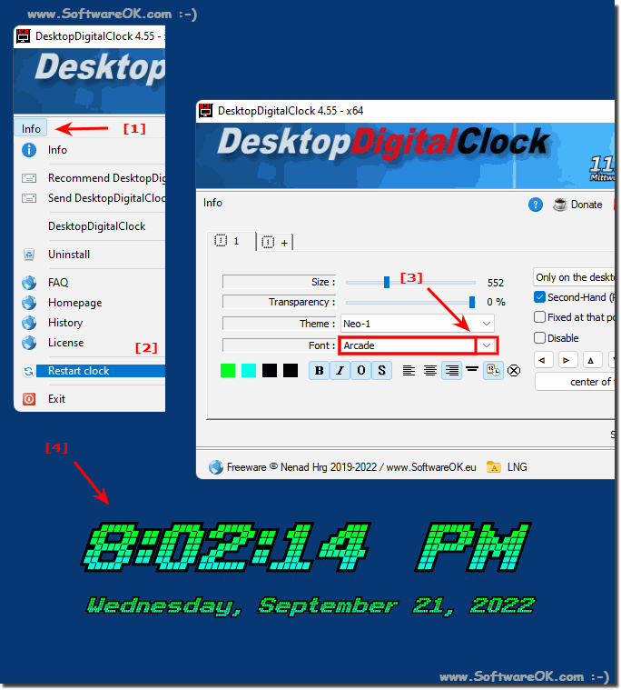 Change the desktop clock to the new LCD font!