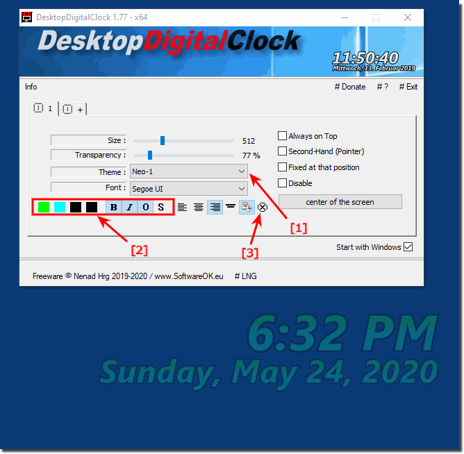 Multiple themed slots to save your desktop clock settings!  