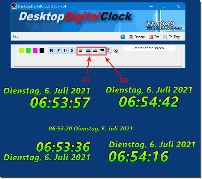 Time display, date display, right, left, side by side on the desktop!