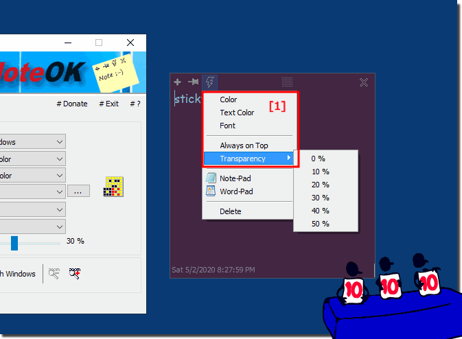 change the sticky note color in the window plus transparency!