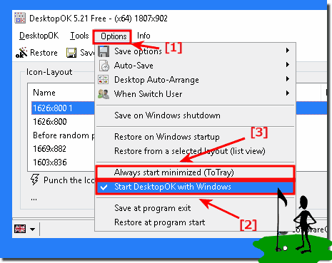 Start the program minimized at ms windows start and always!