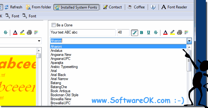 Selection field for font name in windows Fonts-View!