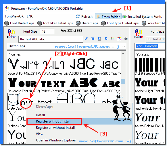 view and use the fonts without installing the font file