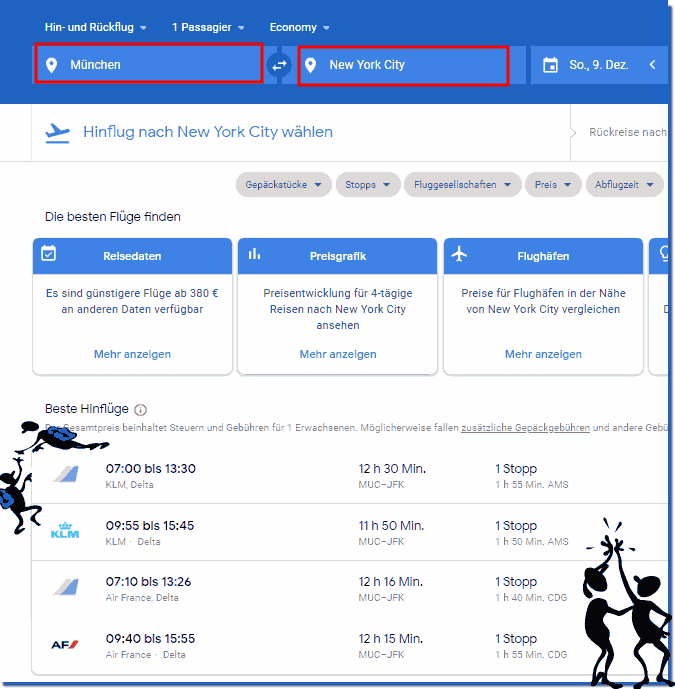 Example result google flights service from Munich to New York!