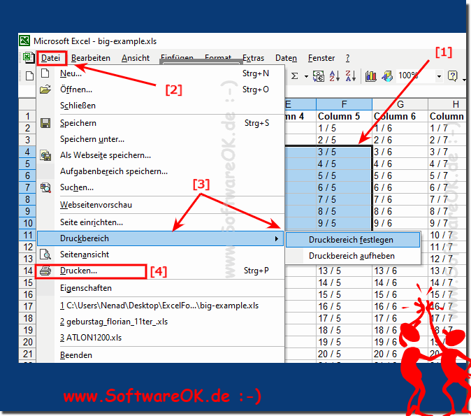 Specify the print area in the classic way in MS Excel spreadsheets!