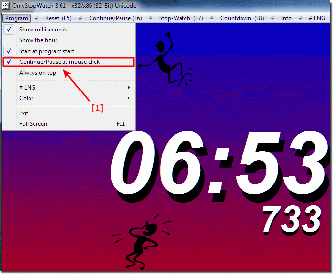 Stops the countdown via mouse click in Stop-Watch!