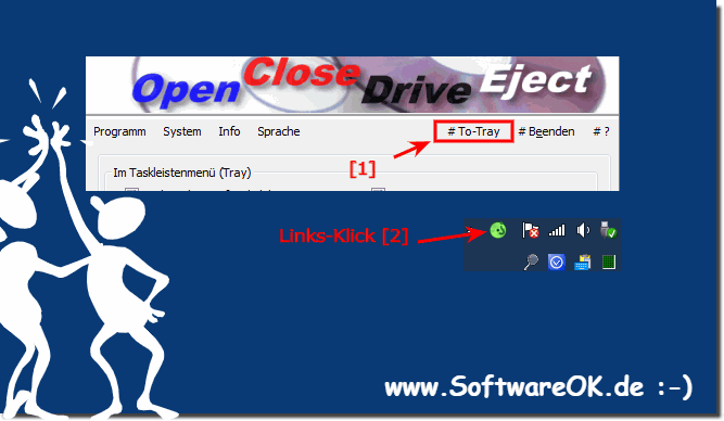 Eject, open and close the drives via the info area!