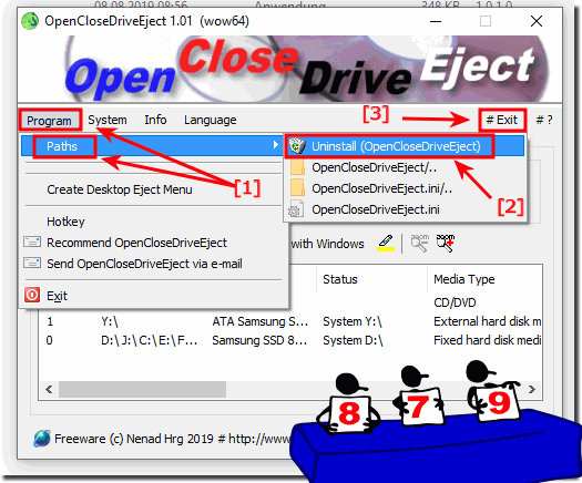Uninstall the opening, closing, ejecting tool!