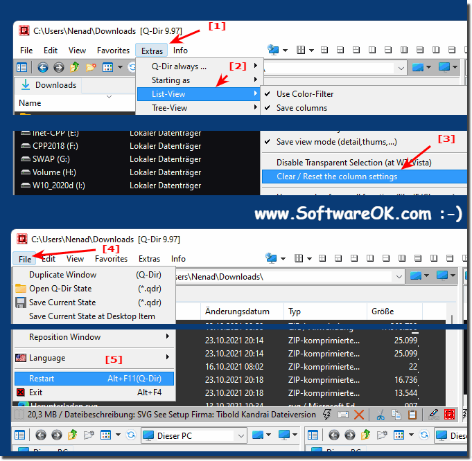 Resetting the column setting in all Explorer views in Q-Dir!