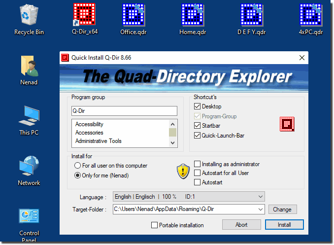 The Quad-Directory Explorer for Windows!
