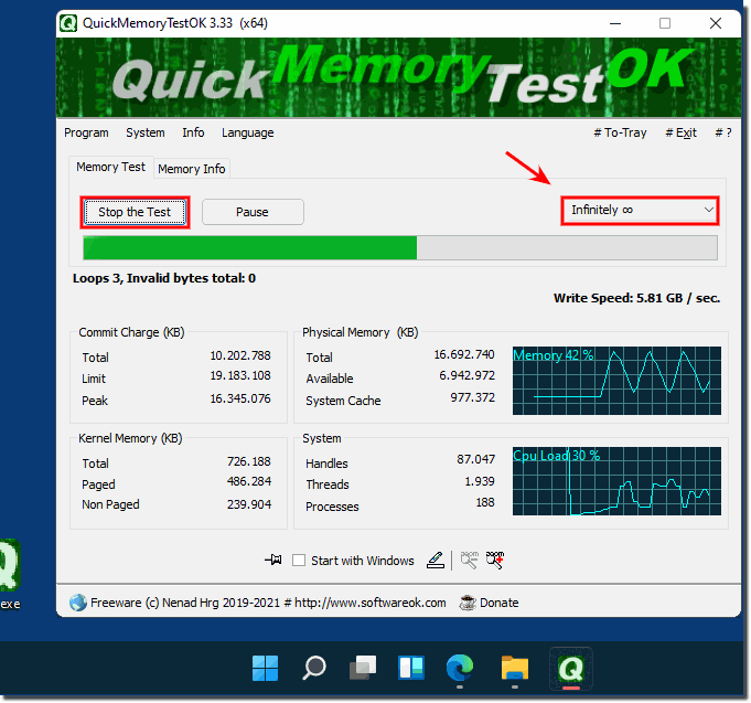 Simply continue to test the RAM on MS Windows 11 with this tool!