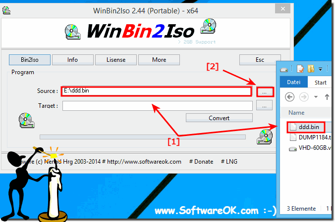 Add BIN files in Windows BIN-to-ISO!