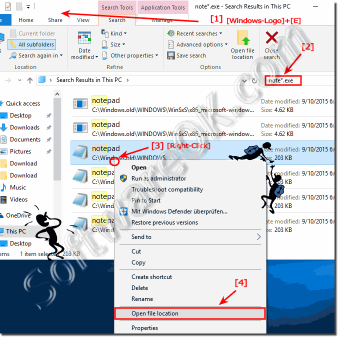 Find location of an Program in Windows-10 via MS-Explorer!