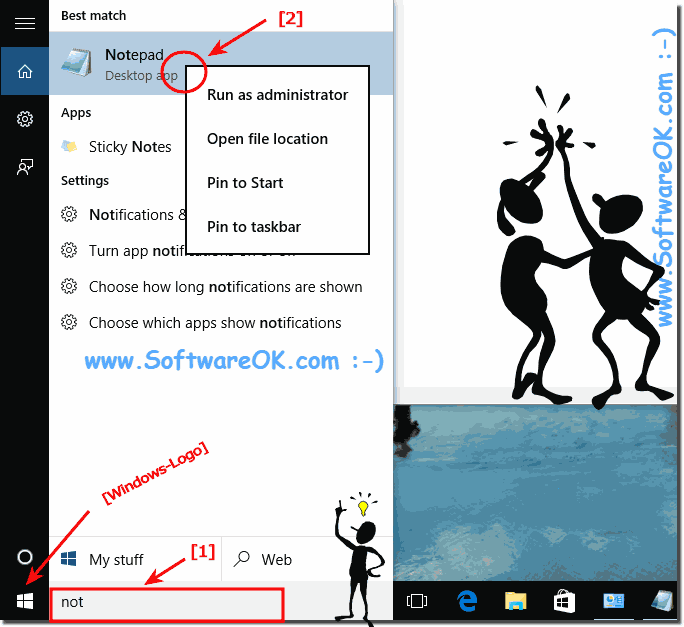 Open and Start the Notepad from windows 10 search box!