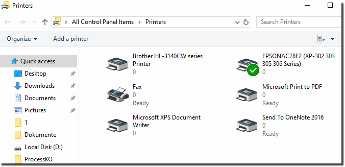 Standard printer settings in Windows 10!