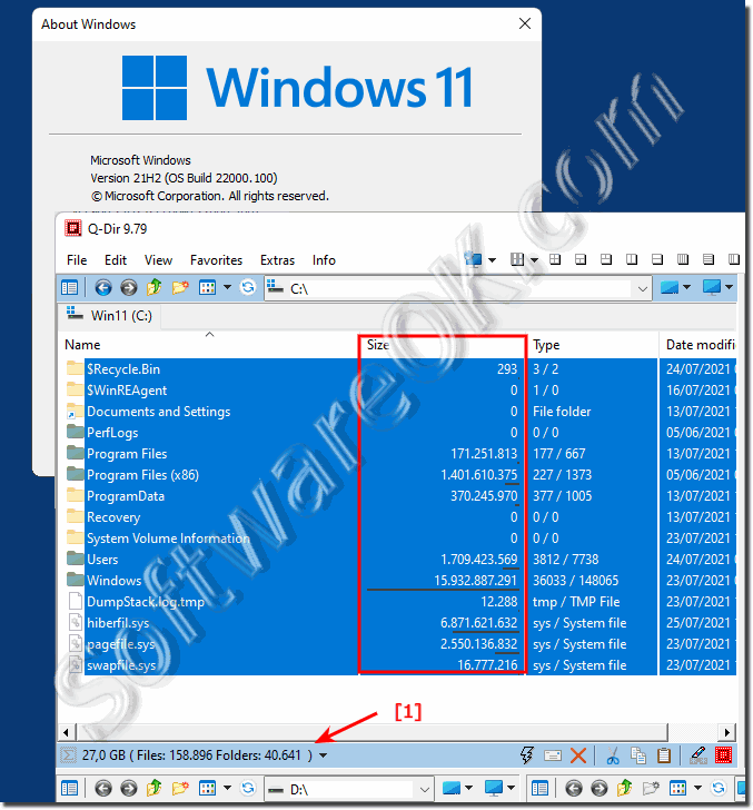 MS Windows 11 OS folder, files, size, count!