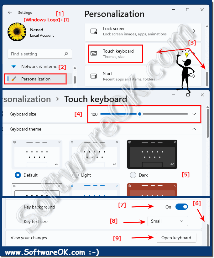 The on-screen keyboard (adapt the touch keyboard under Windows 11!)
