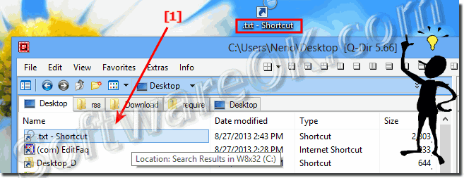 Open the Windows 7, 8, 8.1 Explorer search-list shortcut in Q-Dir!