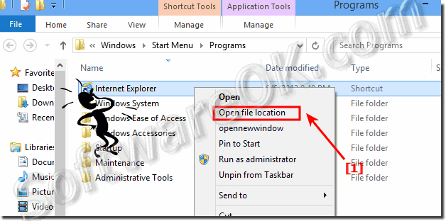 Open the program location in Windows-8 example IE10.0