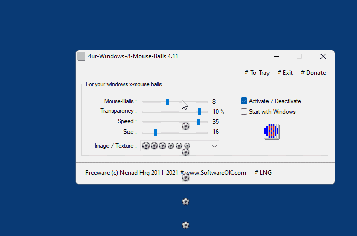 Работа программы 4ur Windows 8 Mouse Balls 