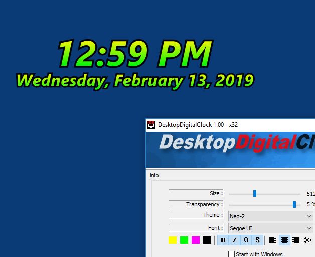 Striking in neon color with date and time on Windows 11, 10, ... MS OS!