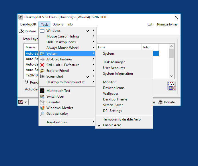 Many more Windows tools and features in desktop OK!