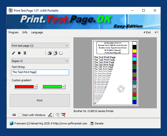 windows print test page